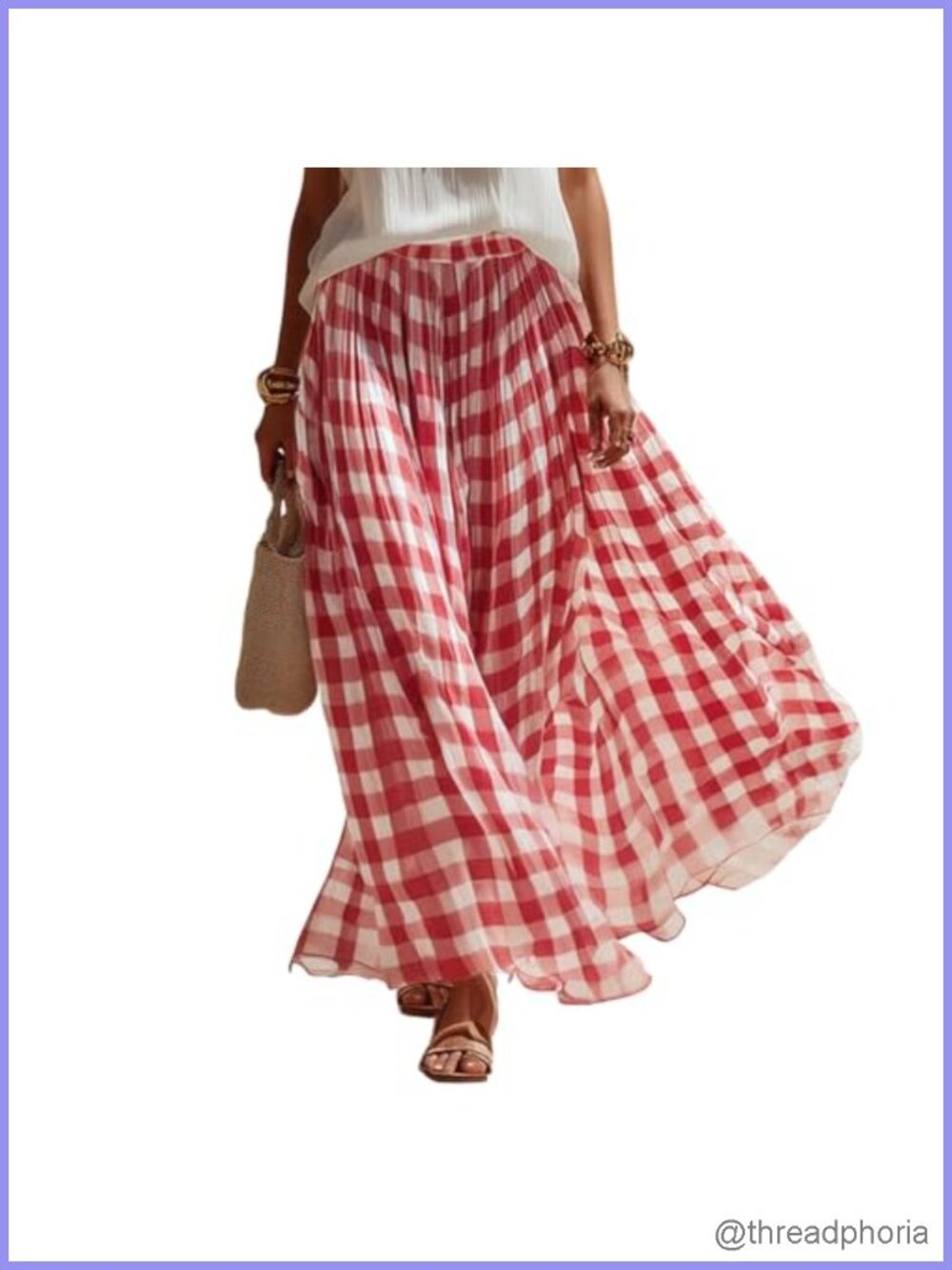 Vintage Checkered Plaid Maxi Skirt High Waisted Flowy A-Line Casual Long Skirt